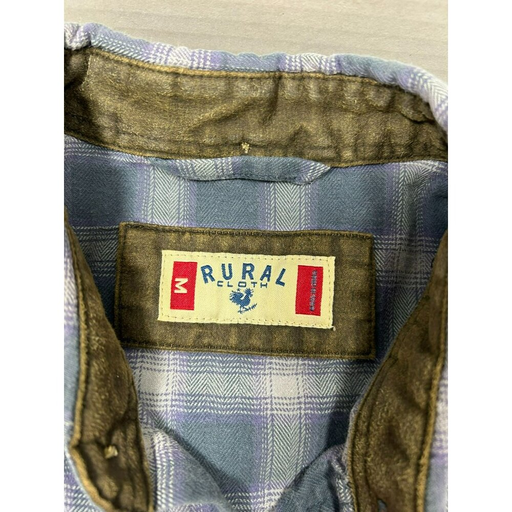 Rural Cloth Plaid Heavyweight Flannel Shirt W/ Leather Collar Snap Front Western - Picture 2 of 8